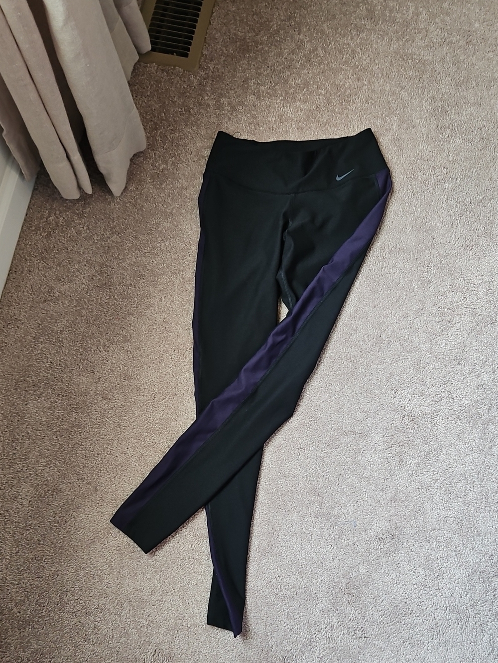 Nike Black Leggings with Purple Side Panel